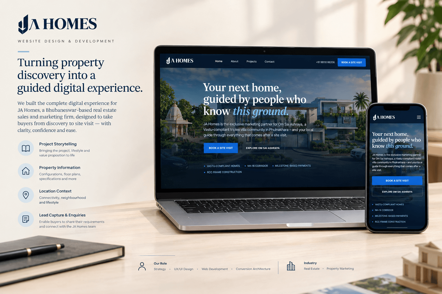 The JA Homes real estate website, designed and built by Brandaigle.